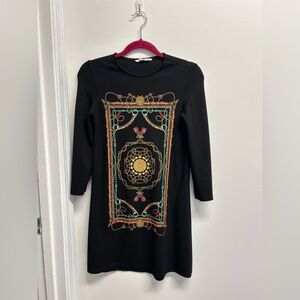 Stradivarius Black Long Sleeve Dress with Multicolor Design